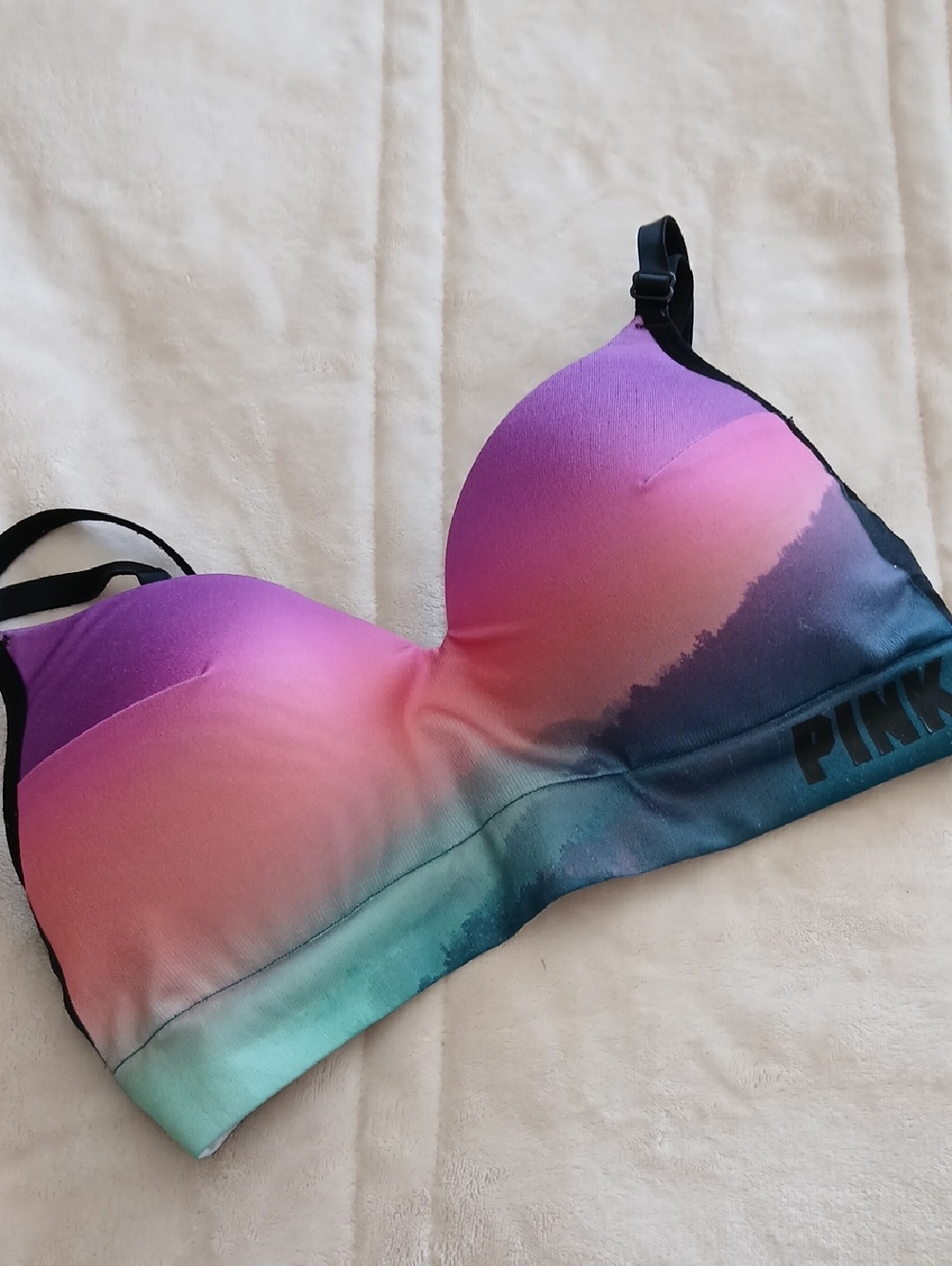 PINK Victoria's Secret Ombre Pink Purple Teal Wireless Sports Bra